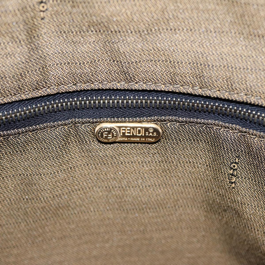 FENDI Zucca Canvas Hand Bag Brown Black gold88079