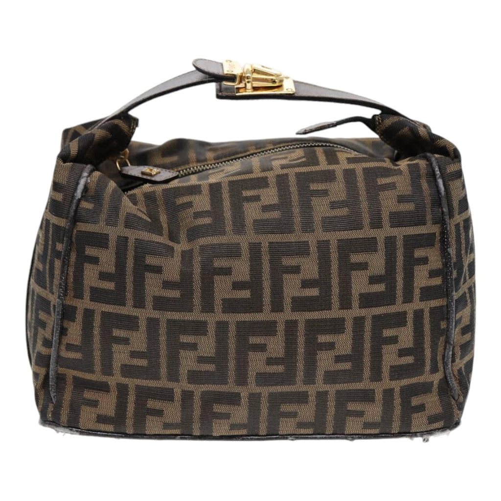 FENDI Zucca Canvas Hand Bag Brown Black gold88079