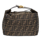 FENDI Zucca Canvas Hand Bag Brown Black gold88079