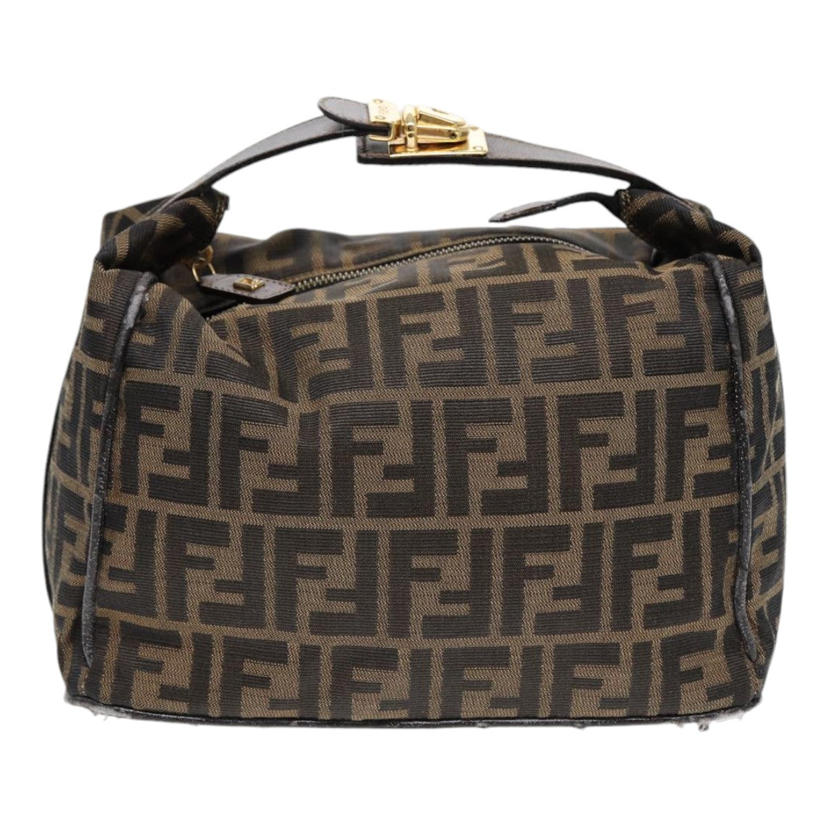 FENDI Zucca Canvas Hand Bag Brown Black gold88079