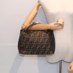 FENDI Zucca Canvas Hand Bag Brown Black gold88079