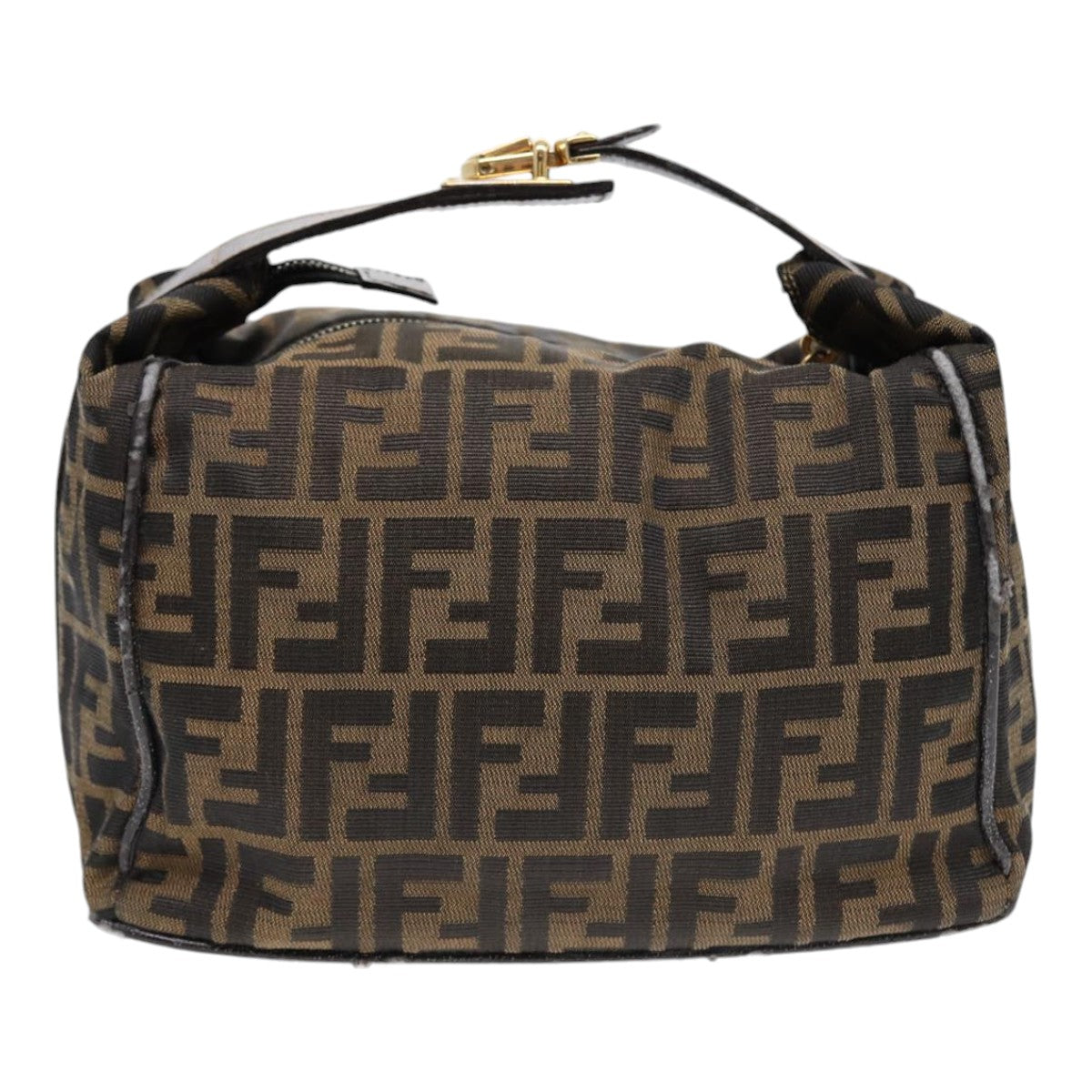 FENDI Zucca Canvas Hand Bag Brown Black gold88079