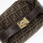 FENDI Zucca Canvas Hand Bag Brown Black gold88079