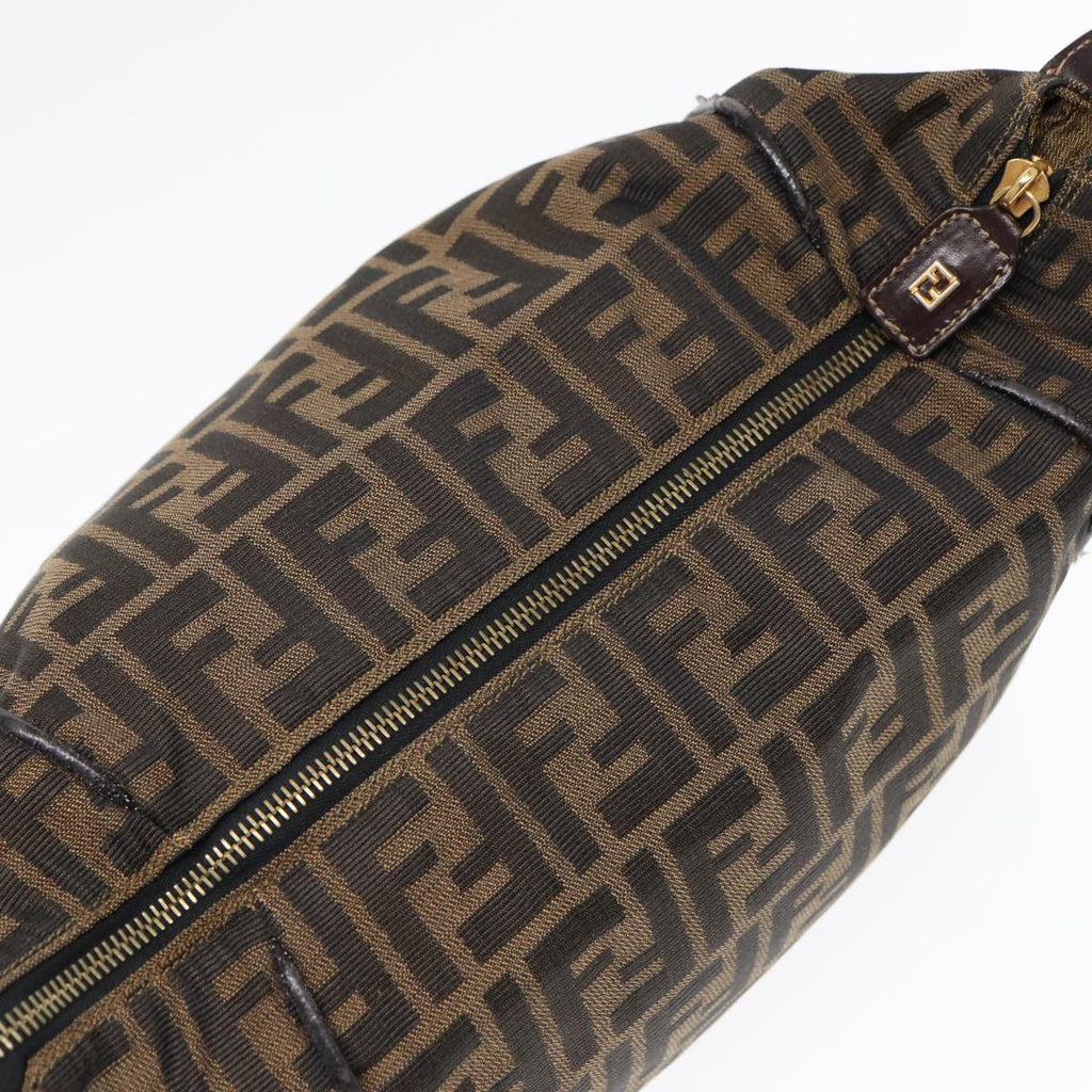 FENDI Zucca Canvas Hand Bag Brown Black gold88079