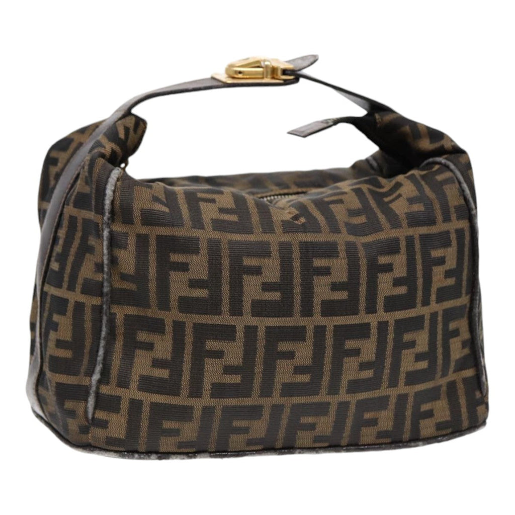 FENDI Zucca Canvas Hand Bag Brown Black gold88080