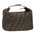 FENDI Zucca Canvas Hand Bag Brown Black gold88080