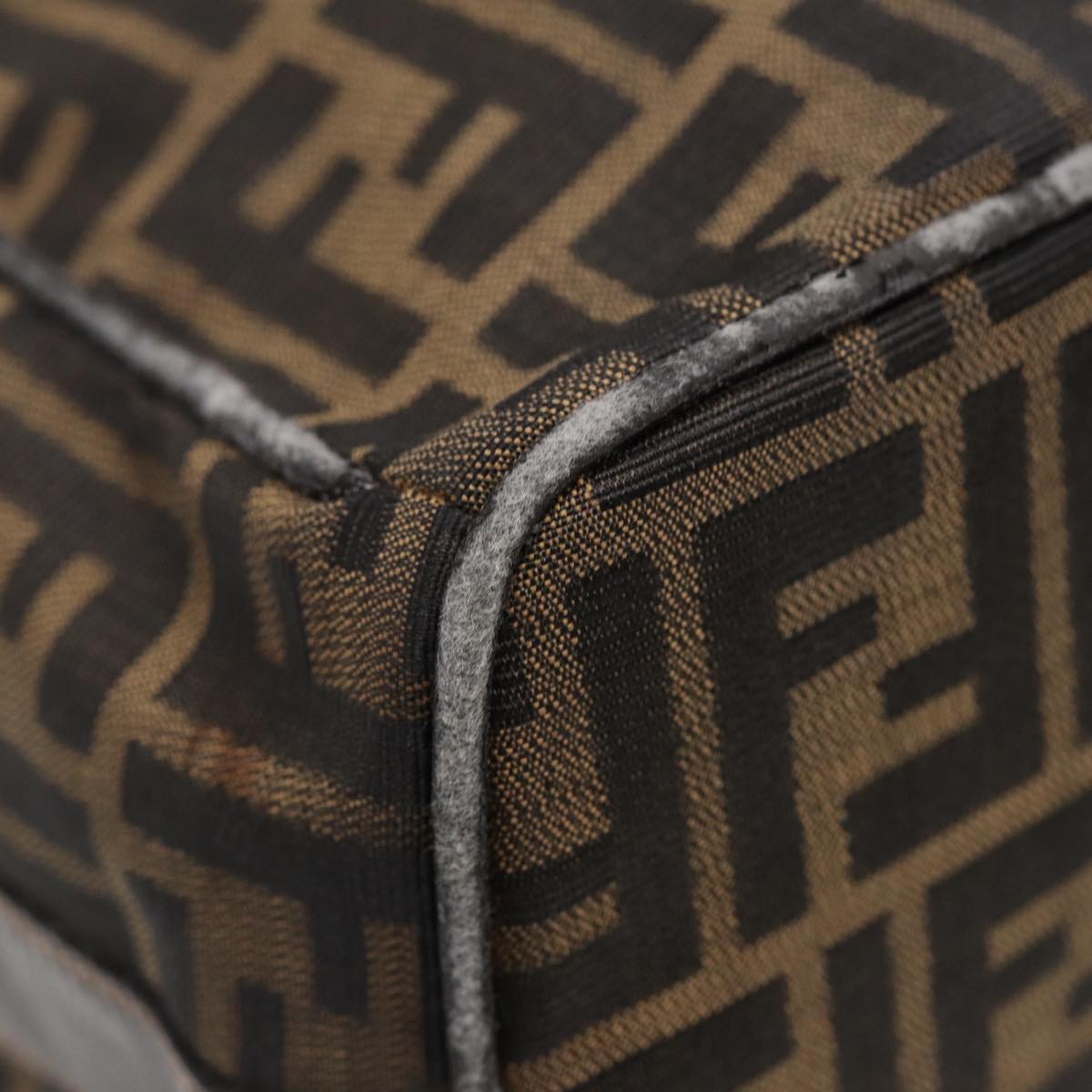 FENDI Zucca Canvas Hand Bag Brown Black gold88080