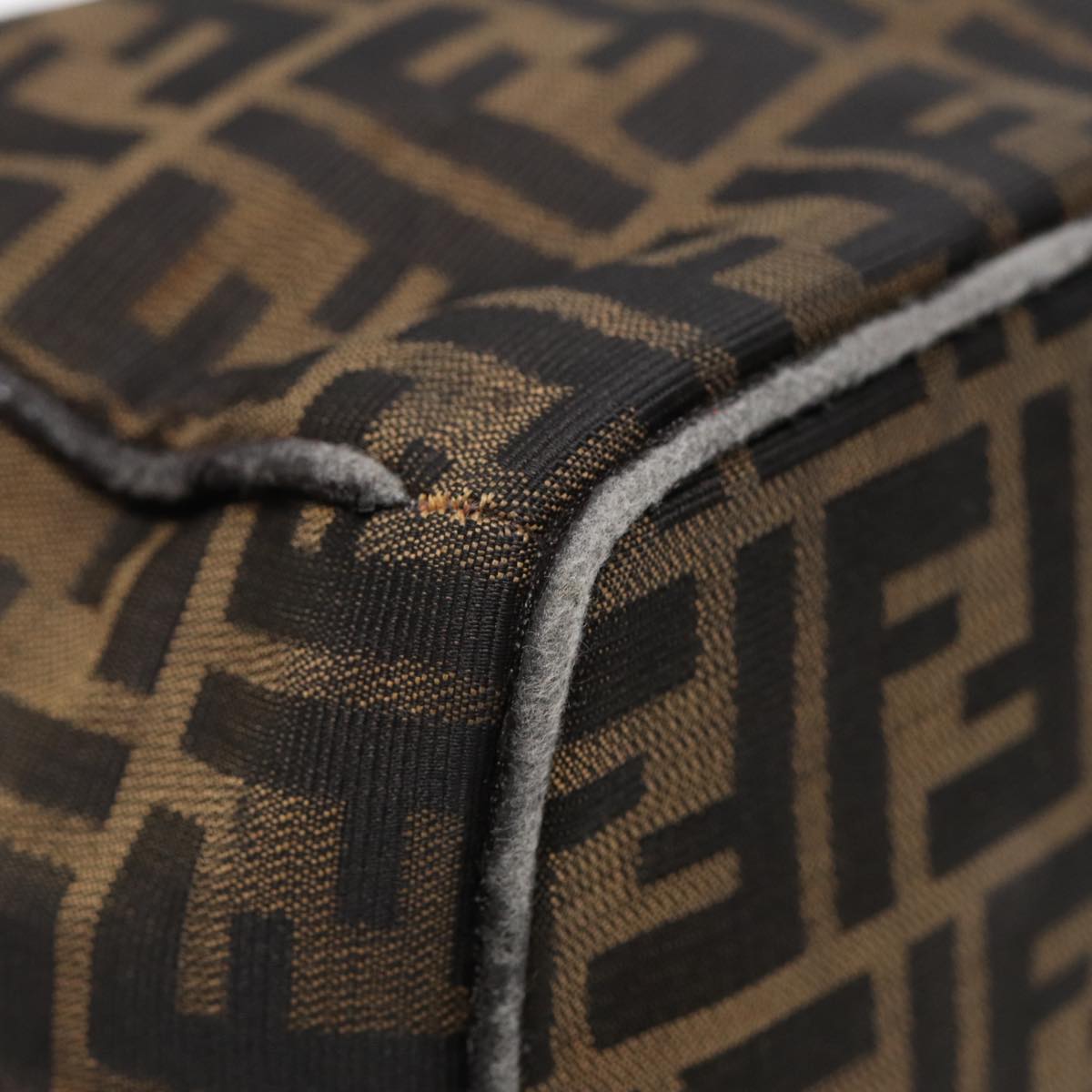 FENDI Zucca Canvas Hand Bag Brown Black gold88080