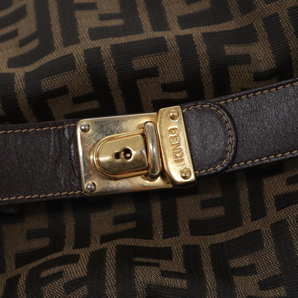 FENDI Zucca Canvas Hand Bag Brown Black gold88080