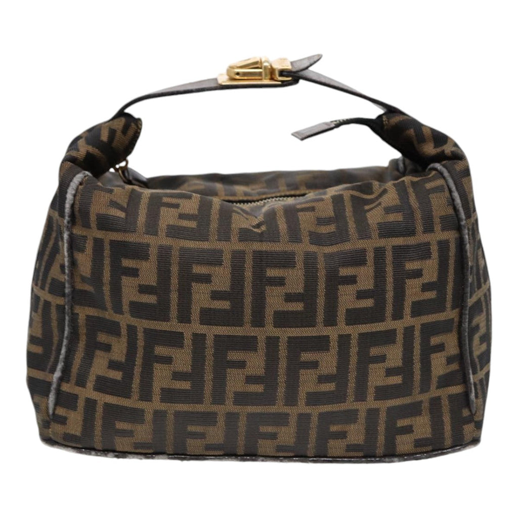 FENDI Zucca Canvas Hand Bag Brown Black gold88080