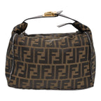 FENDI Zucca Canvas Hand Bag Brown Black gold88080