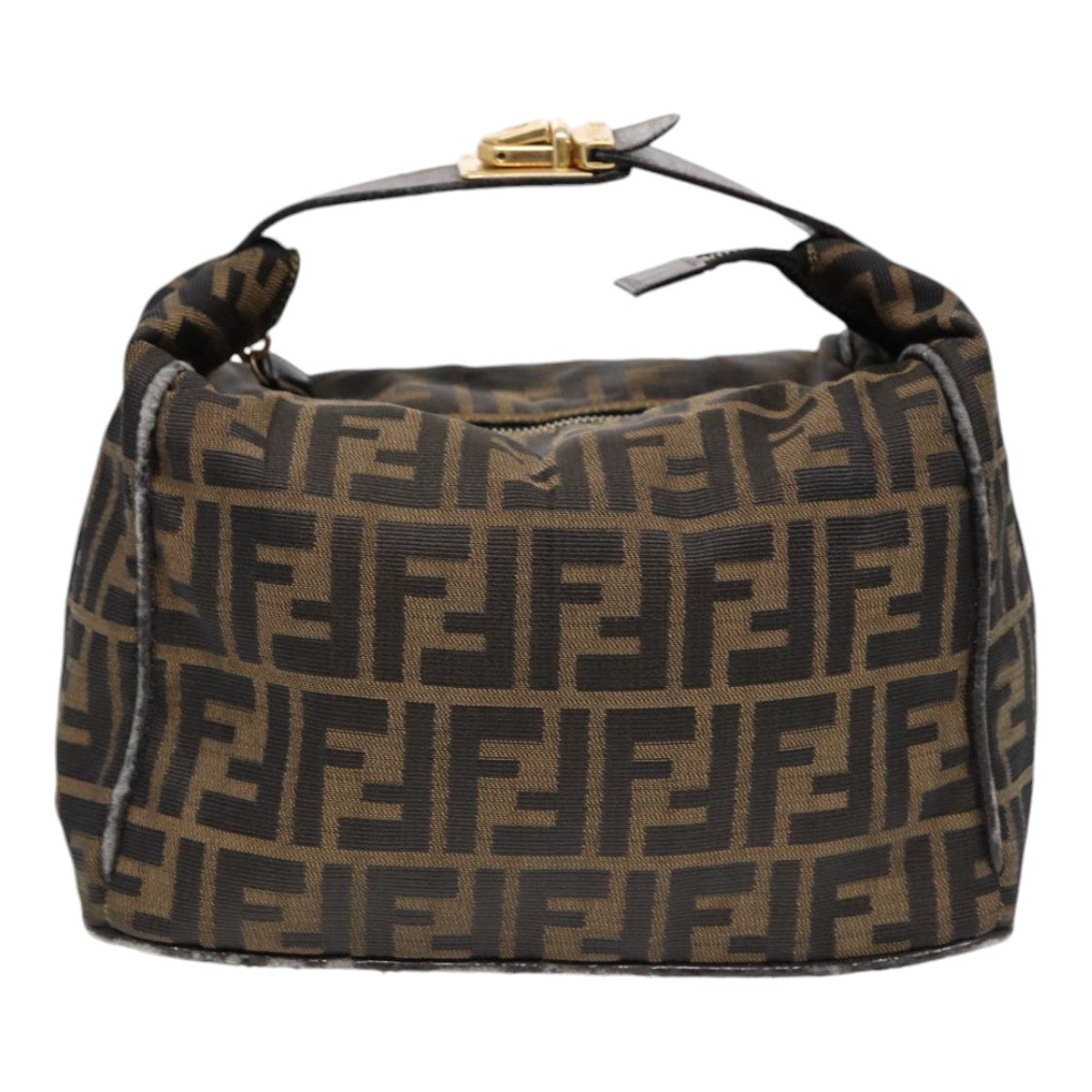 FENDI Zucca Canvas Hand Bag Brown Black gold88080