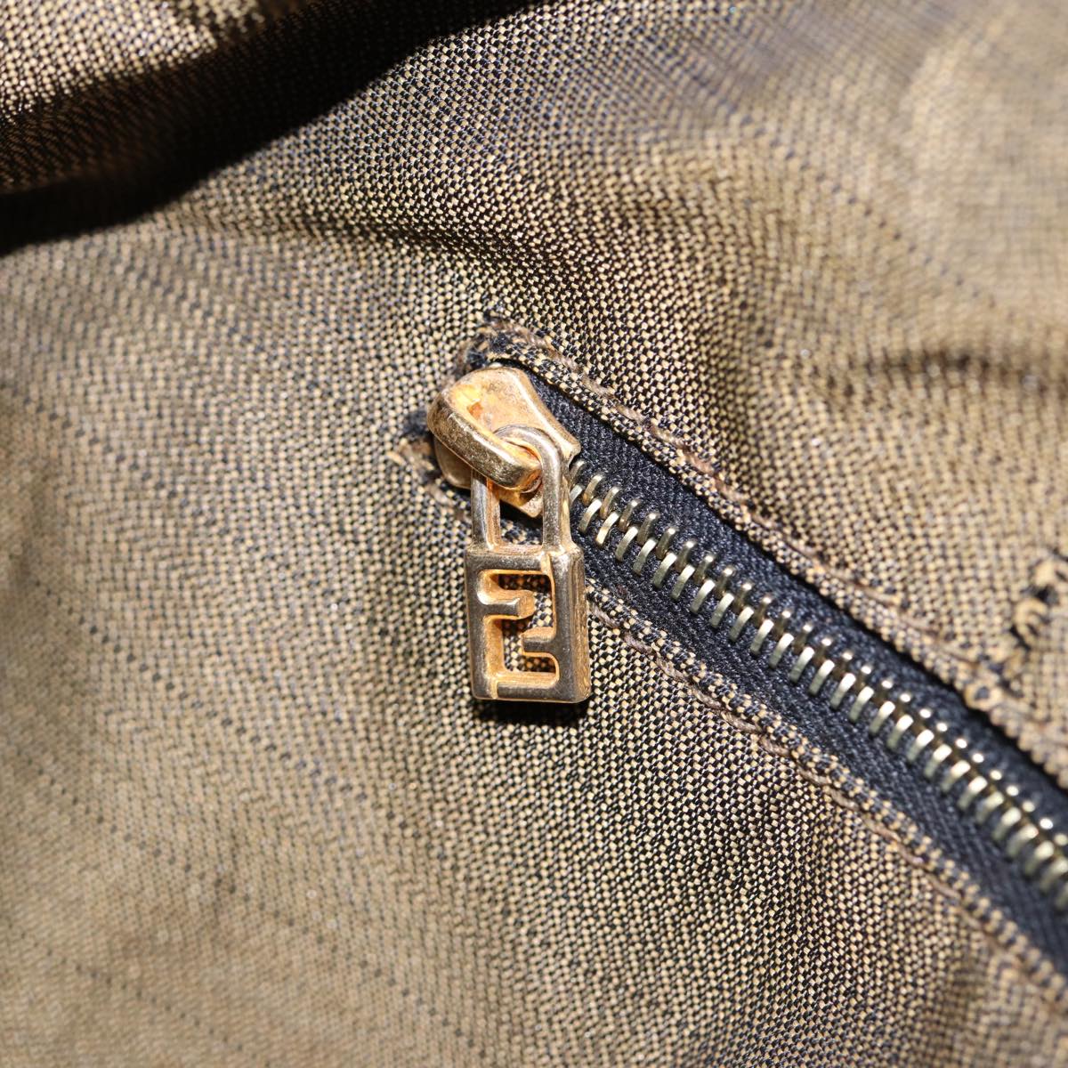 FENDI Zucca Canvas Hand Bag Brown Black gold88080