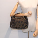 FENDI Zucca Canvas Hand Bag Brown Black gold88080