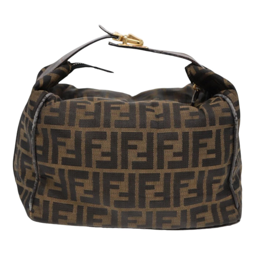 FENDI Zucca Canvas Hand Bag Brown Black gold88080