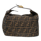 FENDI Zucca Canvas Hand Bag Brown Black gold88080