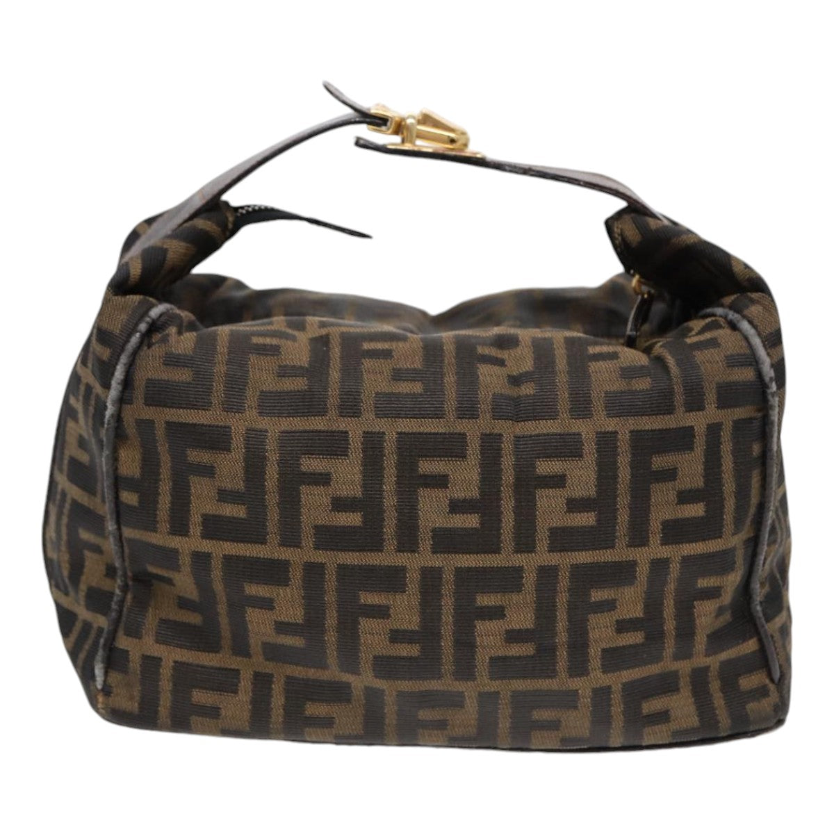 FENDI Zucca Canvas Hand Bag Brown Black gold88080