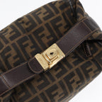 FENDI Zucca Canvas Hand Bag Brown Black gold88080