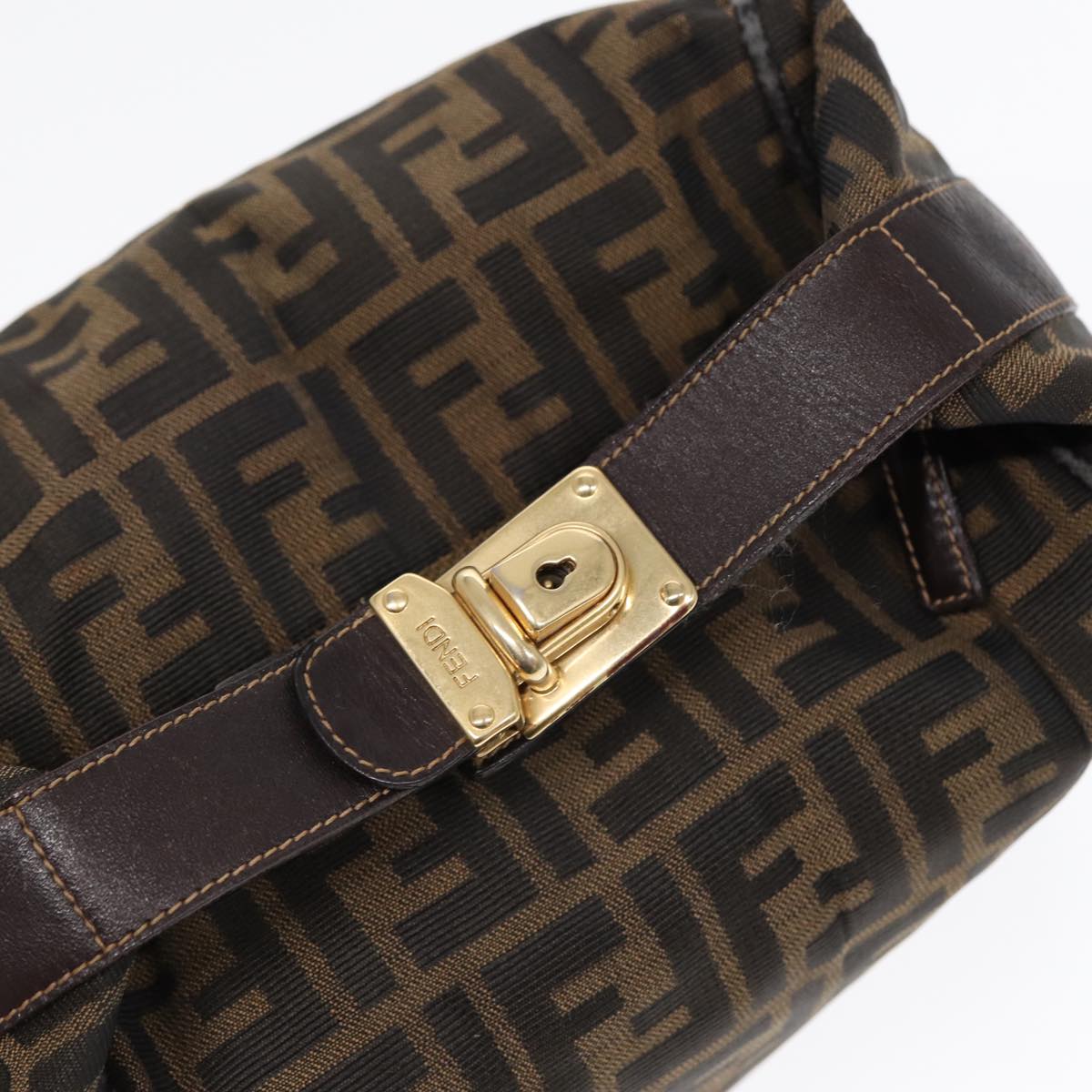 FENDI Zucca Canvas Hand Bag Brown Black gold88080