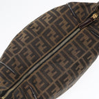 FENDI Zucca Canvas Hand Bag Brown Black gold88080