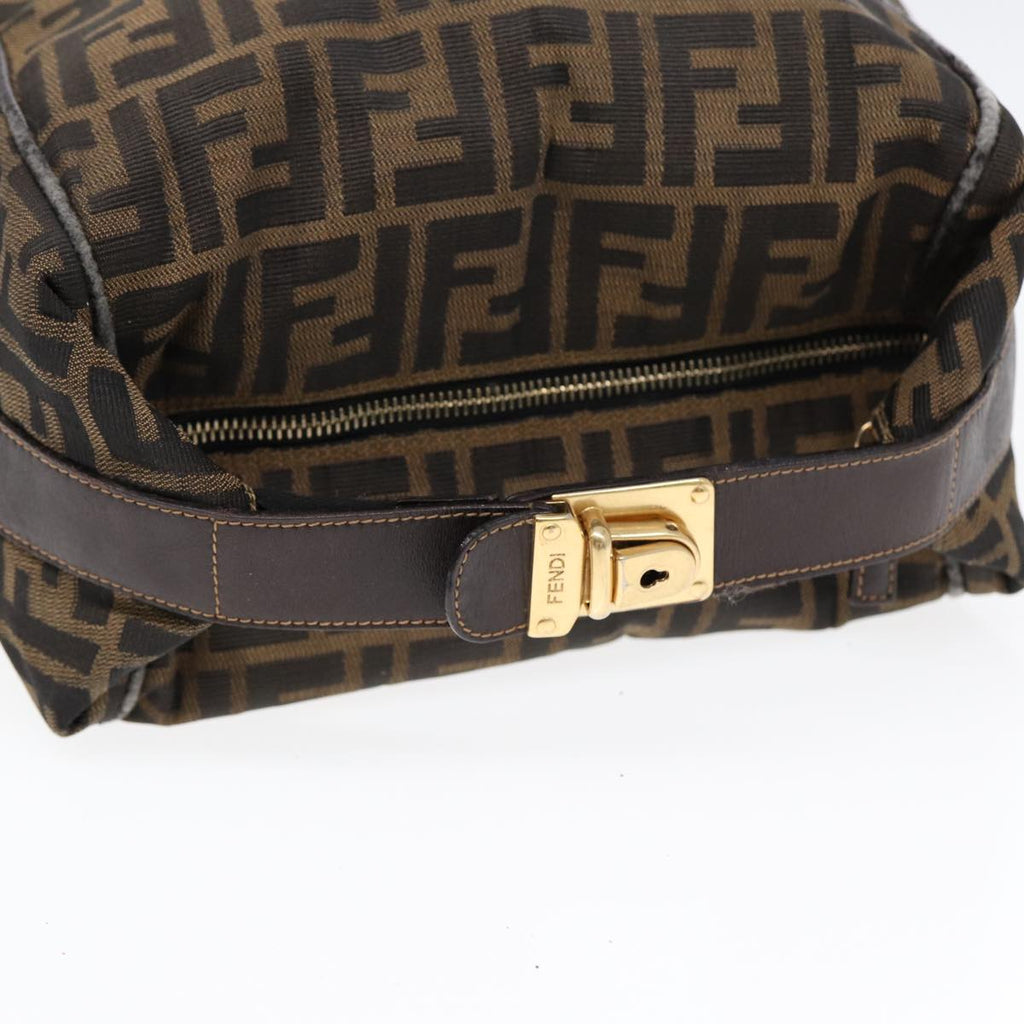 FENDI Zucca Canvas Hand Bag Brown Black gold88080
