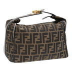 FENDI Zucca Canvas Hand Bag Brown Black gold88081