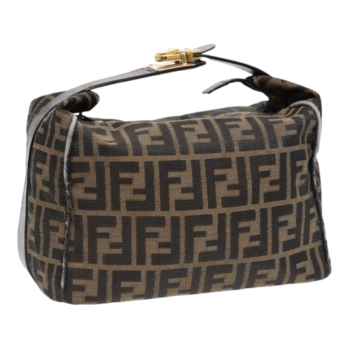 FENDI Zucca Canvas Hand Bag Brown Black gold88081