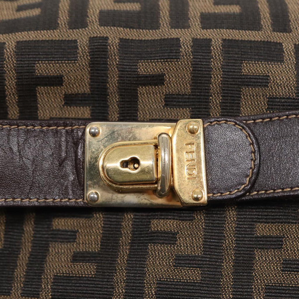 FENDI Zucca Canvas Hand Bag Brown Black gold88081