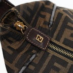 FENDI Zucca Canvas Hand Bag Brown Black gold88081