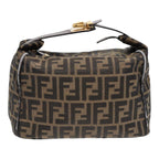FENDI Zucca Canvas Hand Bag Brown Black gold88081