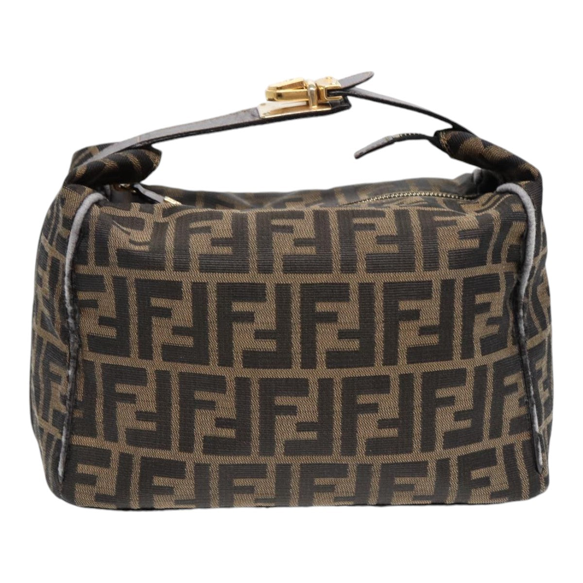 FENDI Zucca Canvas Hand Bag Brown Black gold88081