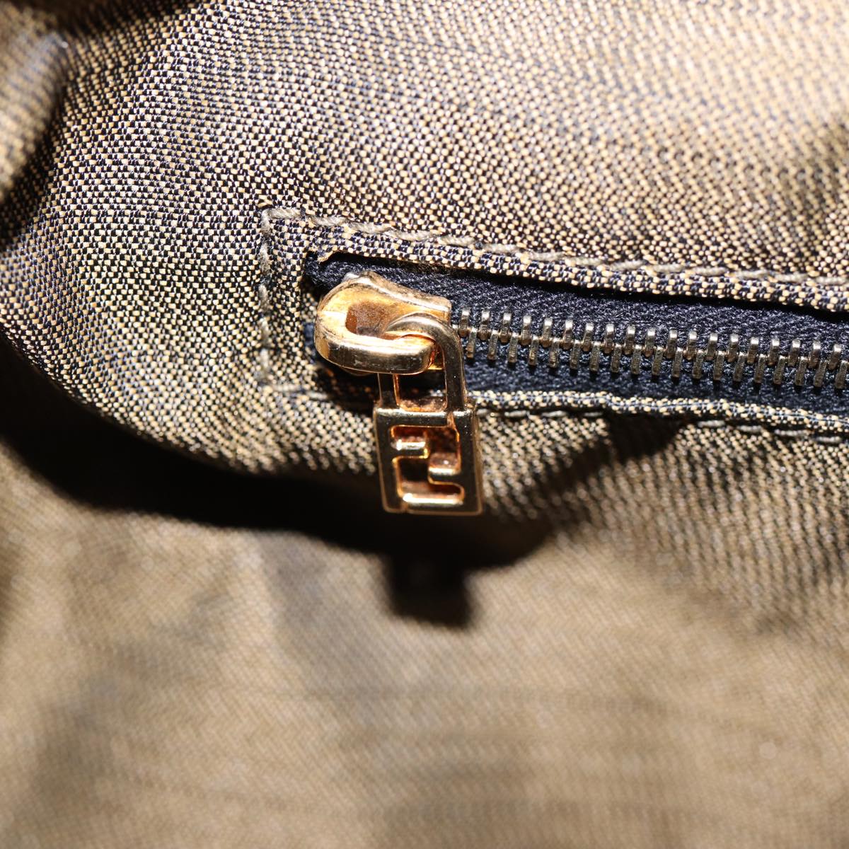 FENDI Zucca Canvas Hand Bag Brown Black gold88081