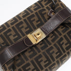 FENDI Zucca Canvas Hand Bag Brown Black gold88081