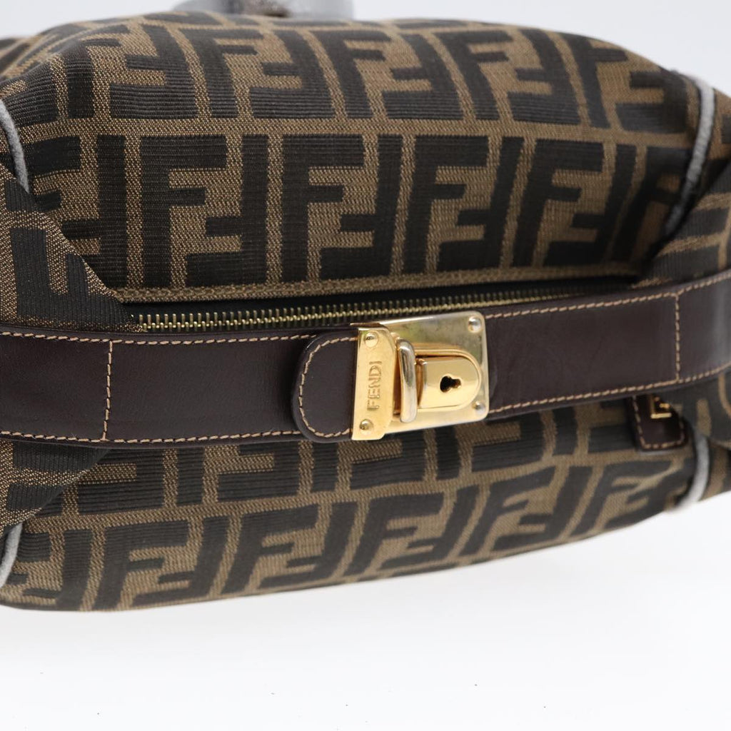 FENDI Zucca Canvas Hand Bag Brown Black gold88081