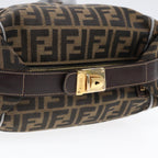 FENDI Zucca Canvas Hand Bag Brown Black gold88081