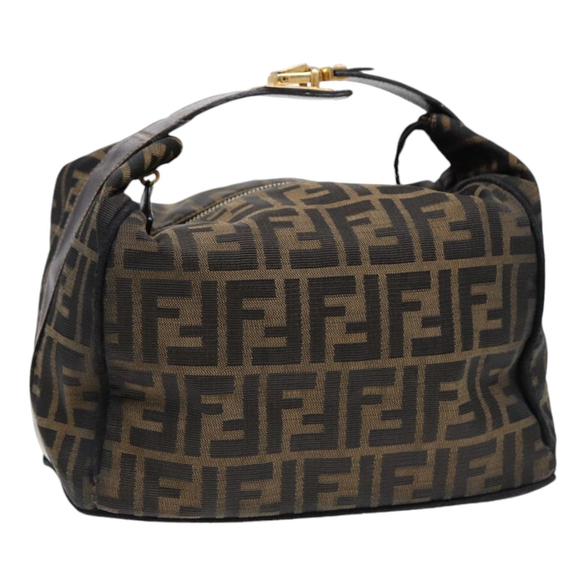 FENDI Zucca Canvas Hand Bag Brown Black gold88082