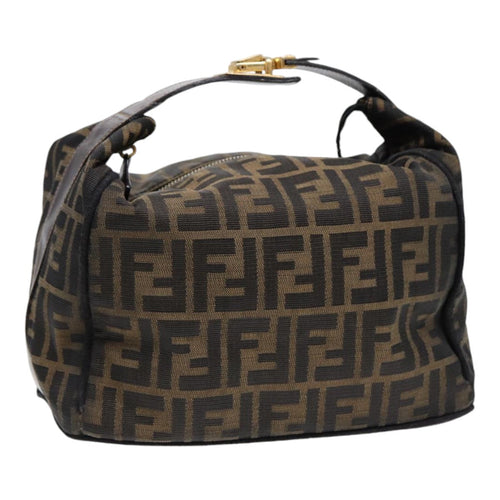 FENDI Zucca Canvas Hand Bag Brown Black gold88082