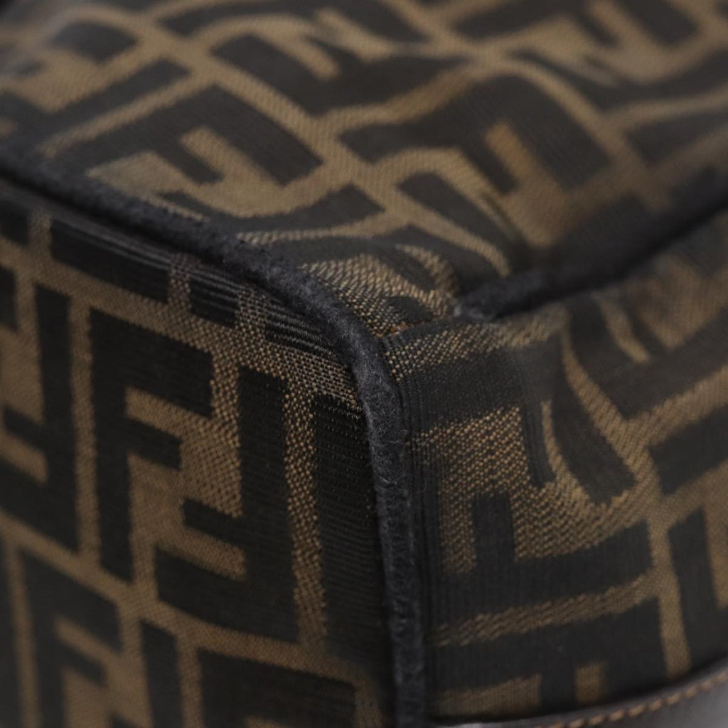FENDI Zucca Canvas Hand Bag Brown Black gold88082