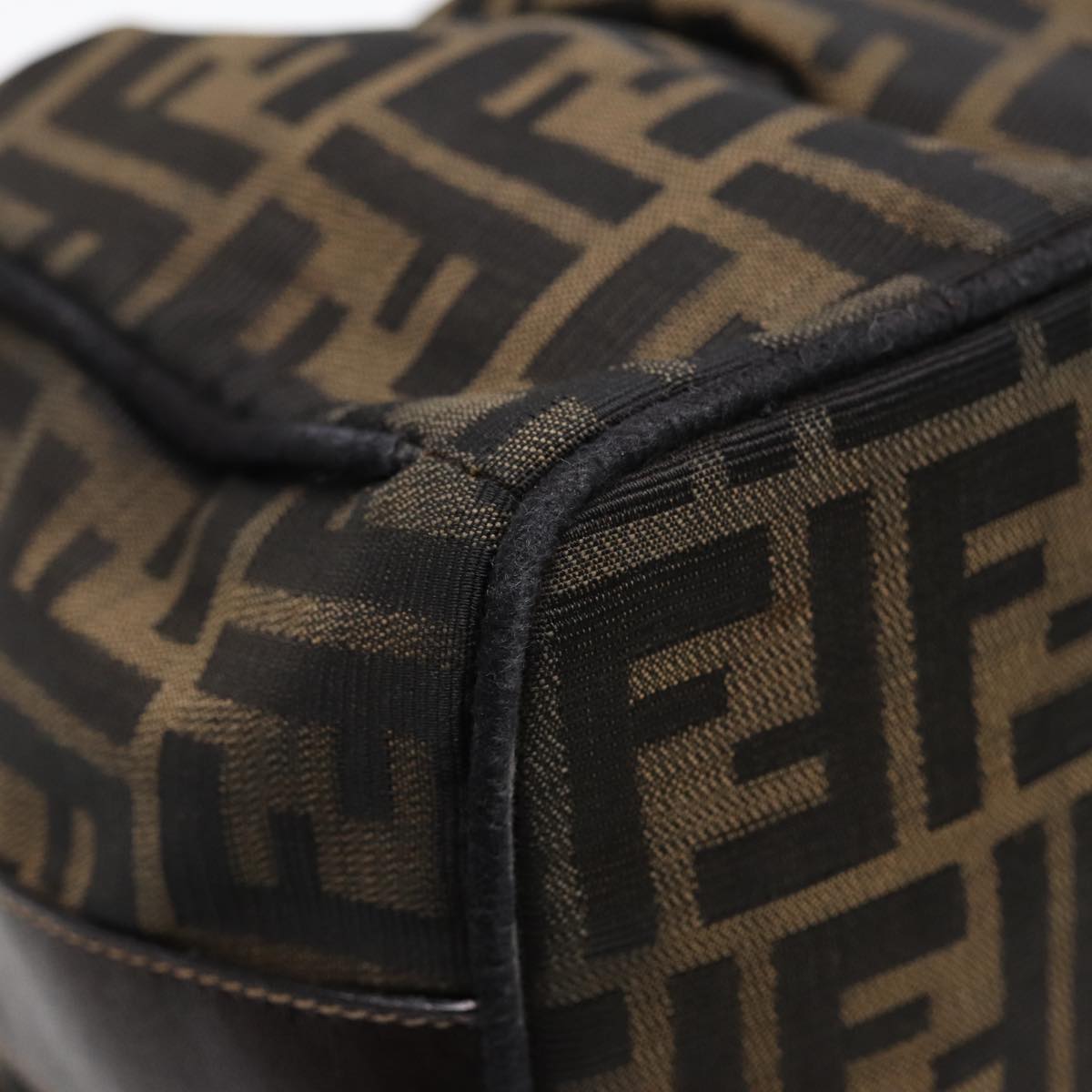 FENDI Zucca Canvas Hand Bag Brown Black gold88082