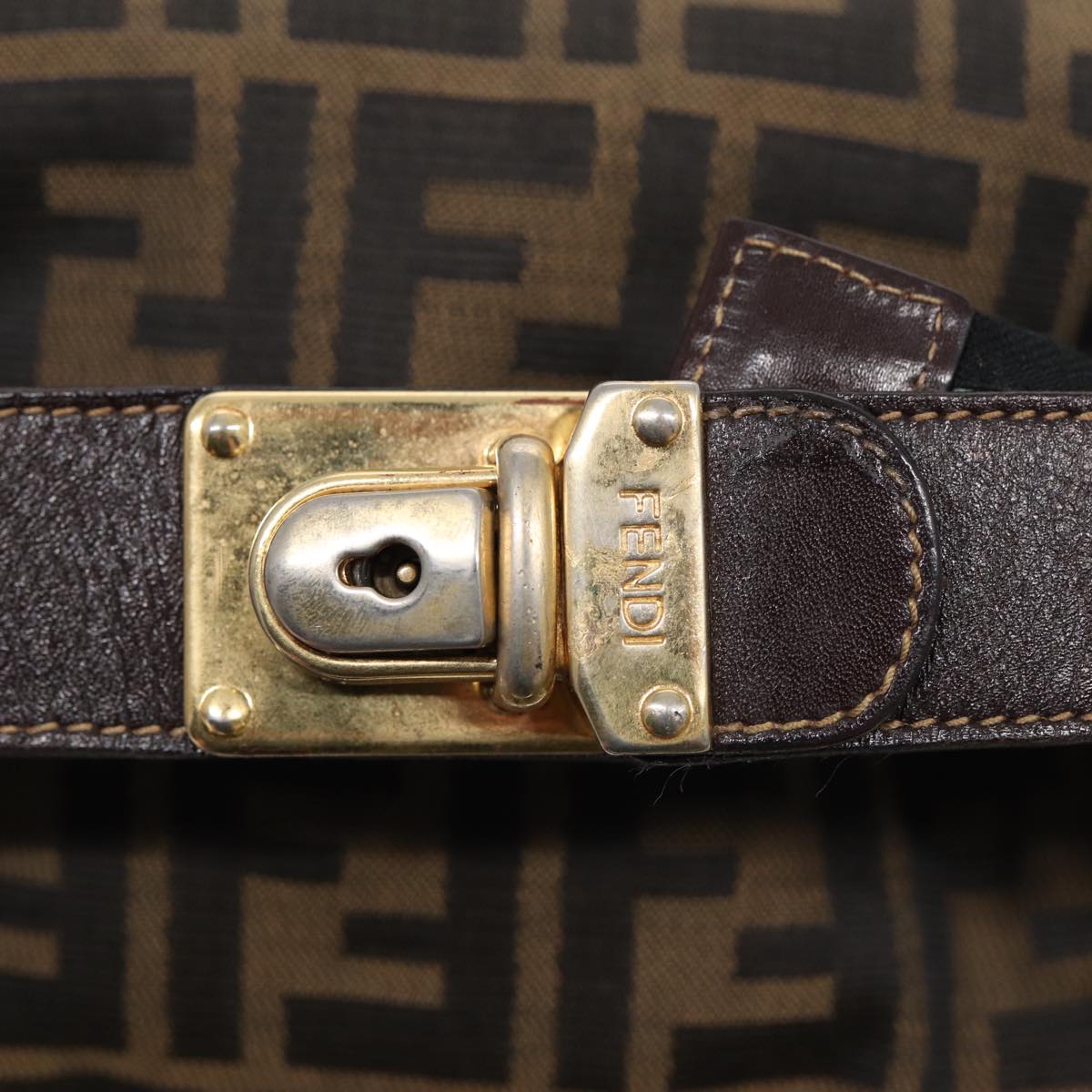 FENDI Zucca Canvas Hand Bag Brown Black gold88082