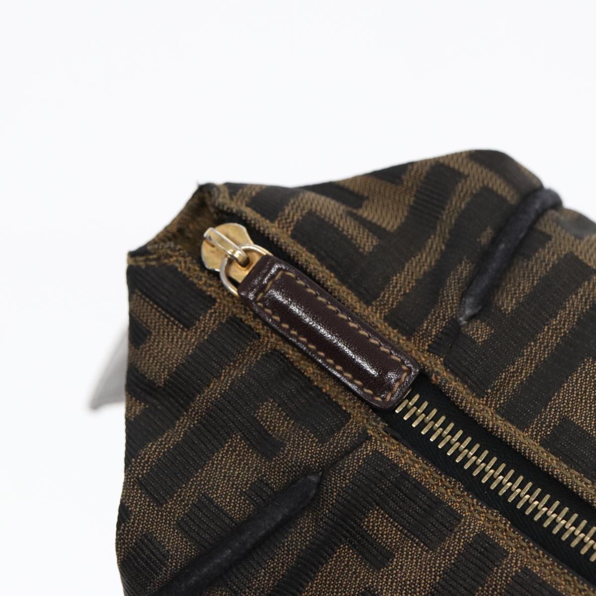 FENDI Zucca Canvas Hand Bag Brown Black gold88082