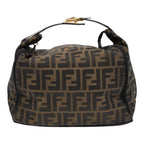 FENDI Zucca Canvas Hand Bag Brown Black gold88082