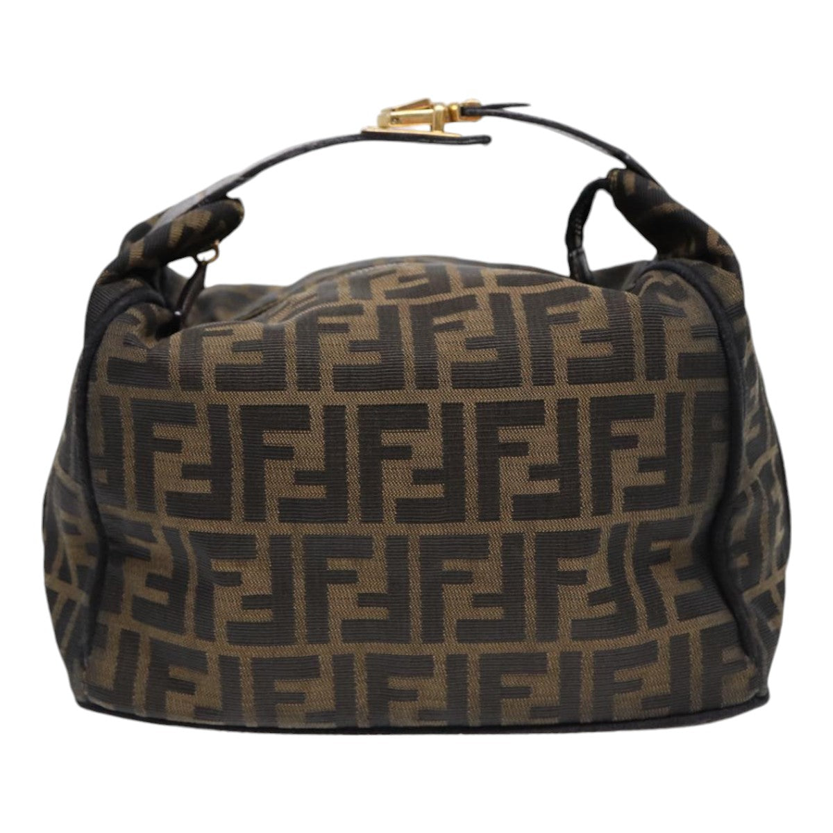 FENDI Zucca Canvas Hand Bag Brown Black gold88082
