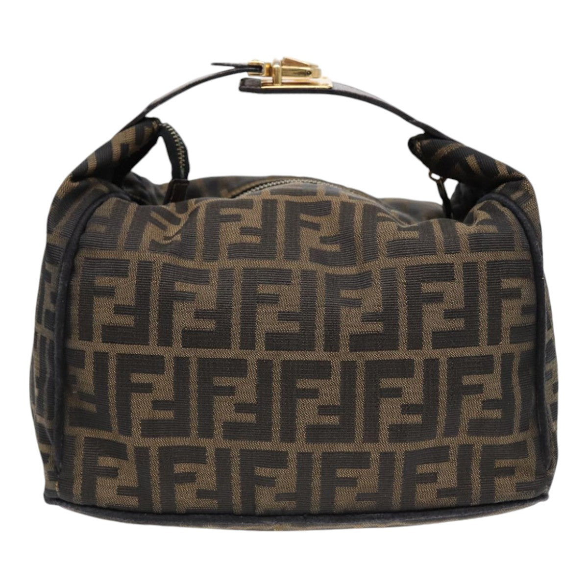 FENDI Zucca Canvas Hand Bag Brown Black gold88082