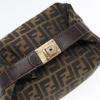 FENDI Zucca Canvas Hand Bag Brown Black gold88082