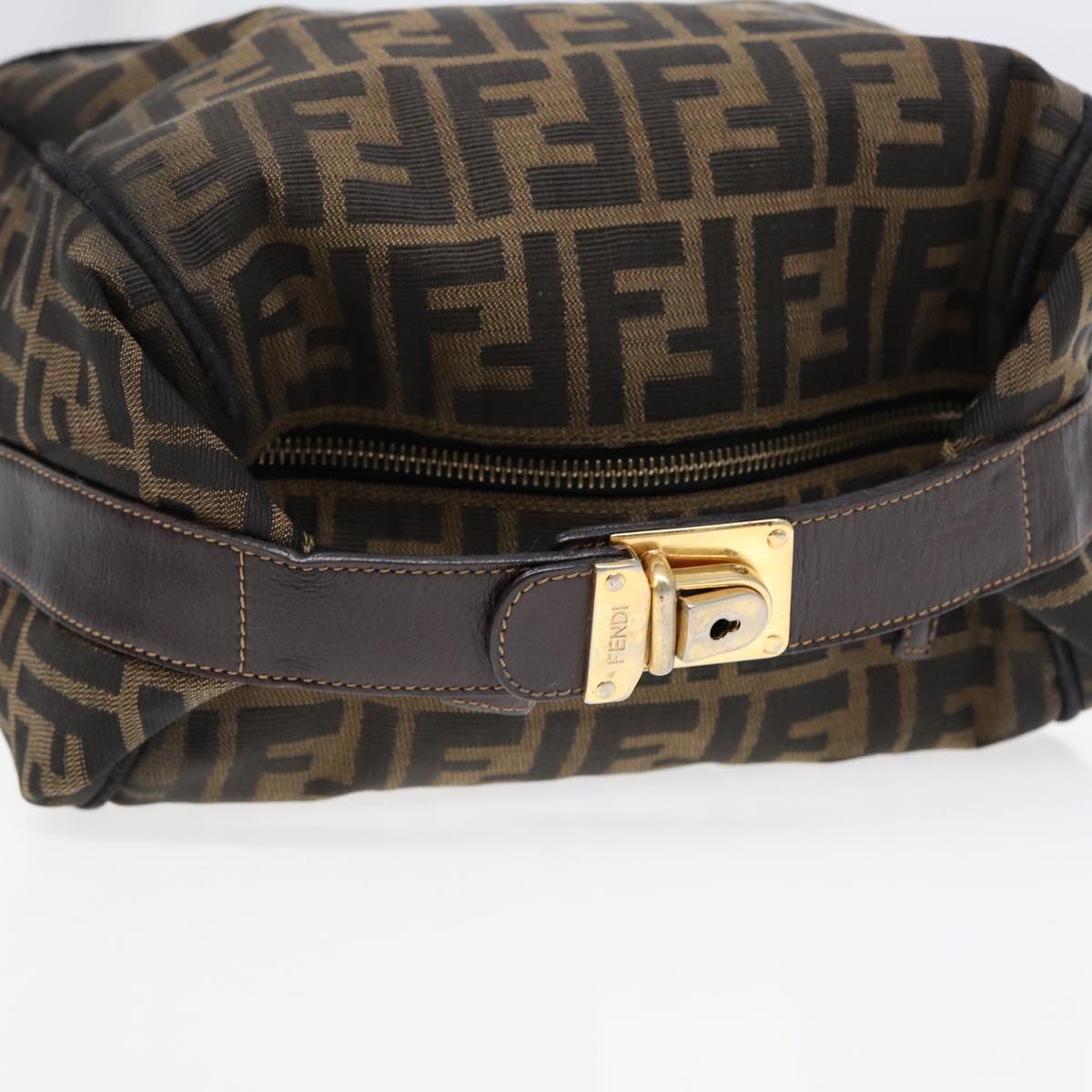 FENDI Zucca Canvas Hand Bag Brown Black gold88082