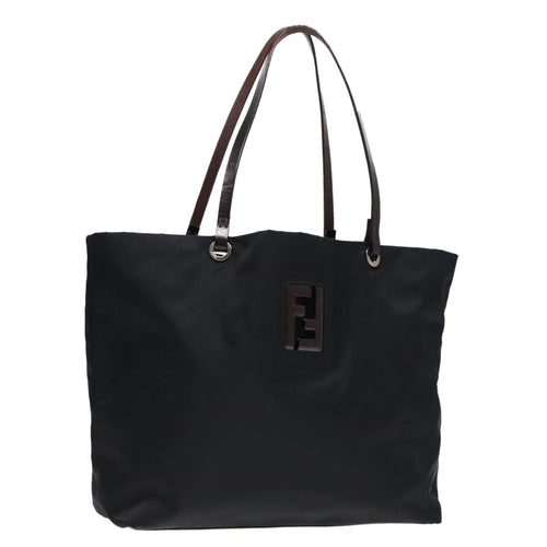 FENDI Tote Bag Nylon Leather Black Dark Brown Silver88189