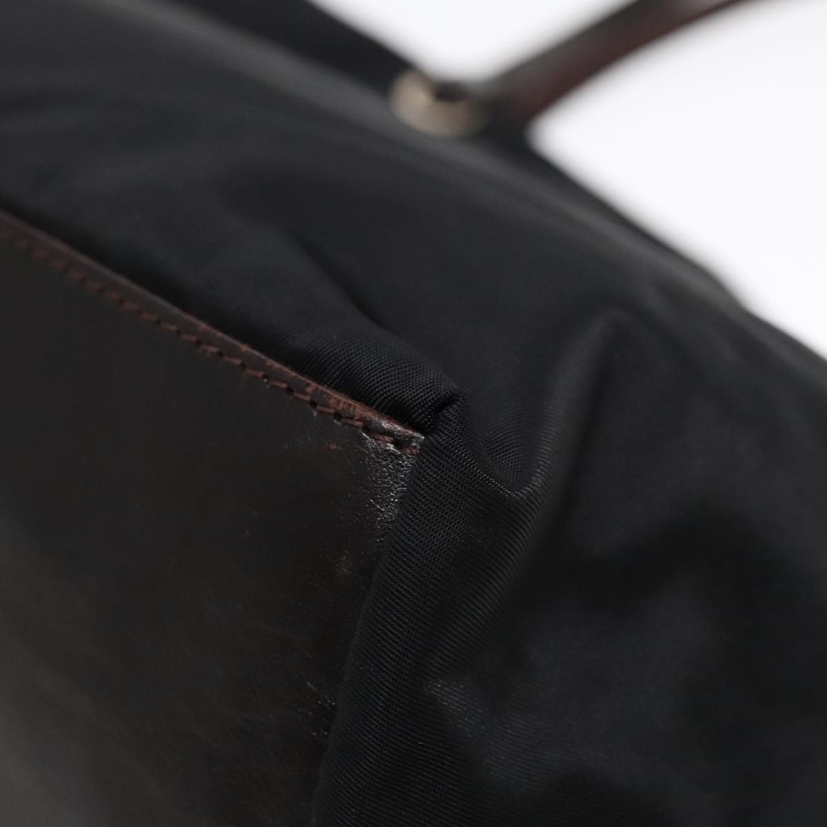 FENDI Tote Bag Nylon Leather Black Dark Brown Silver88189
