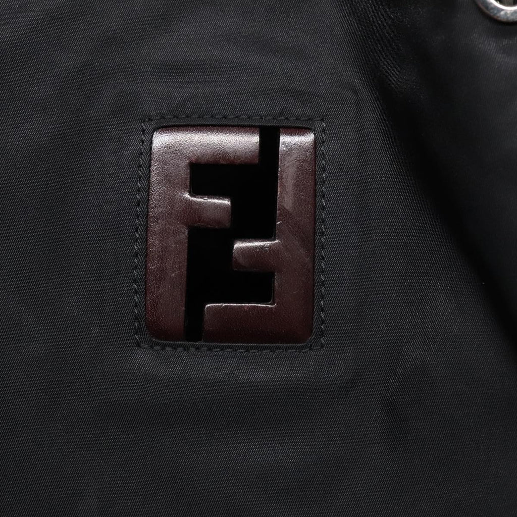 FENDI Tote Bag Nylon Leather Black Dark Brown Silver88189
