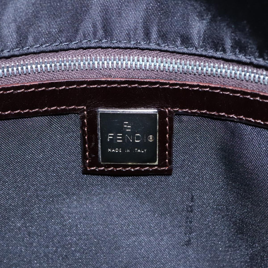 FENDI Tote Bag Nylon Leather Black Dark Brown Silver88189